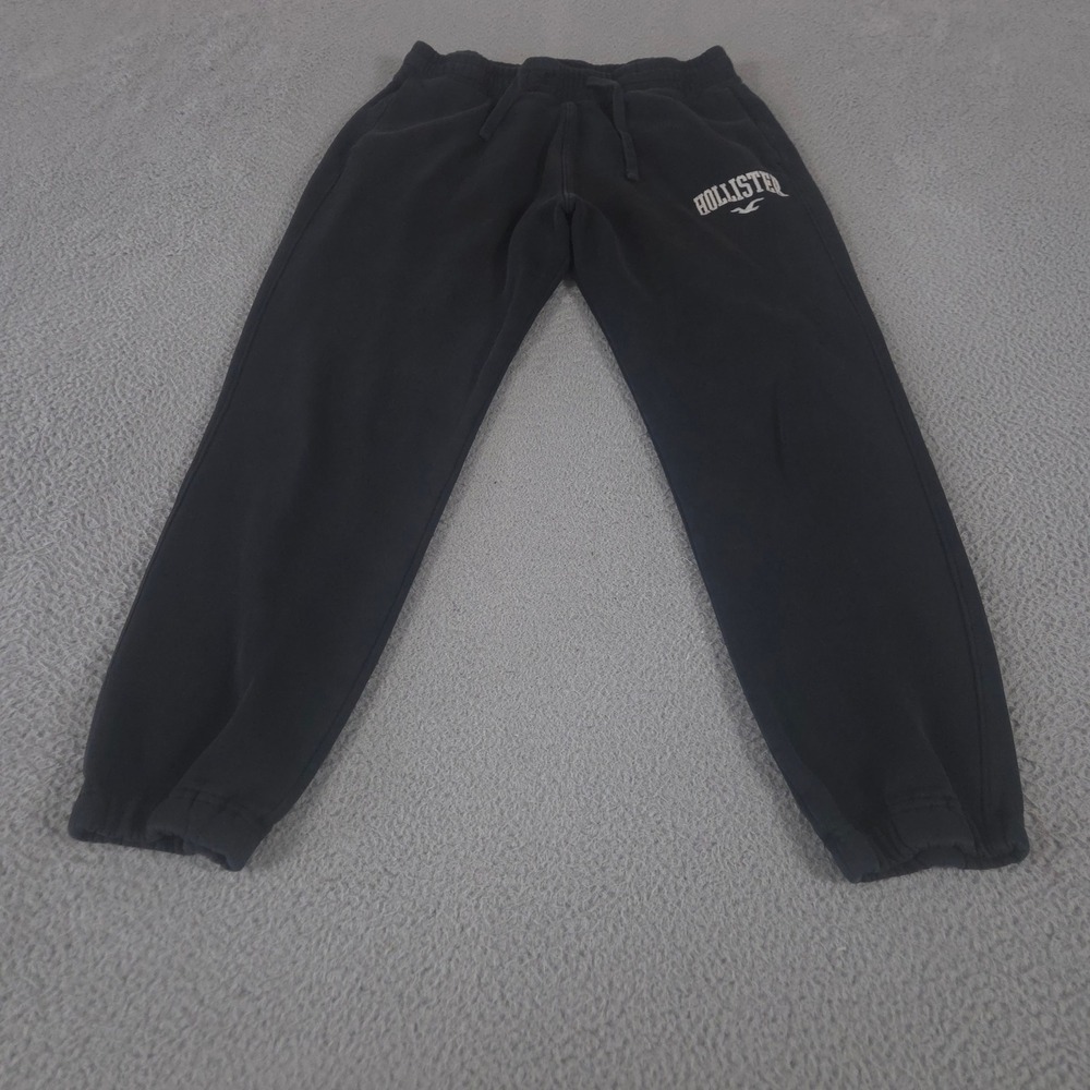 Hollister Sweatpants Mens L Black Jogger Leg Fleece Logo Drawstring Pockets